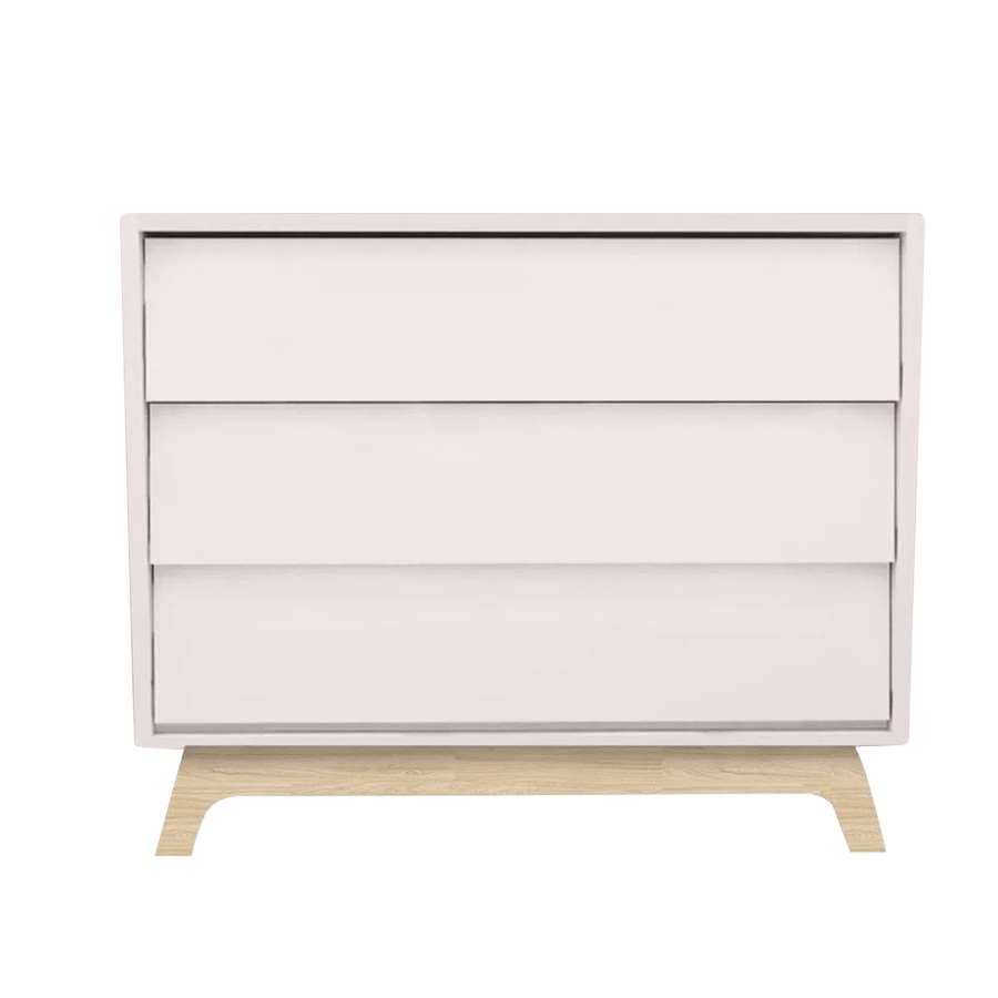 Cômoda de Bebê Raika 3 Gavetas Rosa Claro com Pé Madeira Clara
