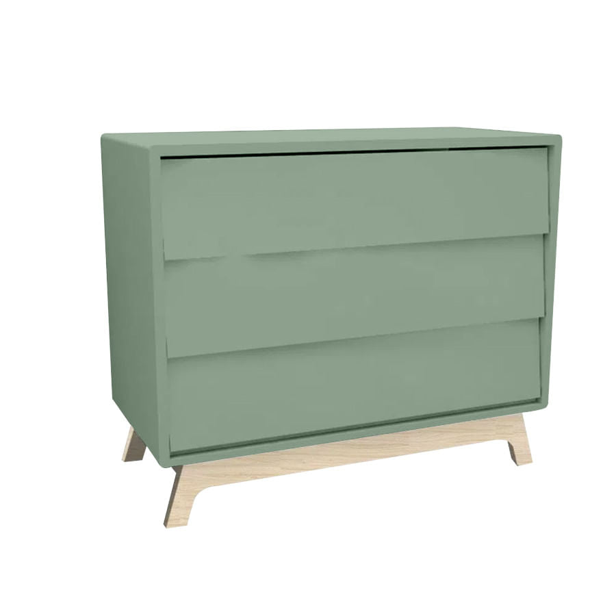 Cômoda de Bebê Raika 3 Gavetas Verde Jardim com Pé Madeira Clara