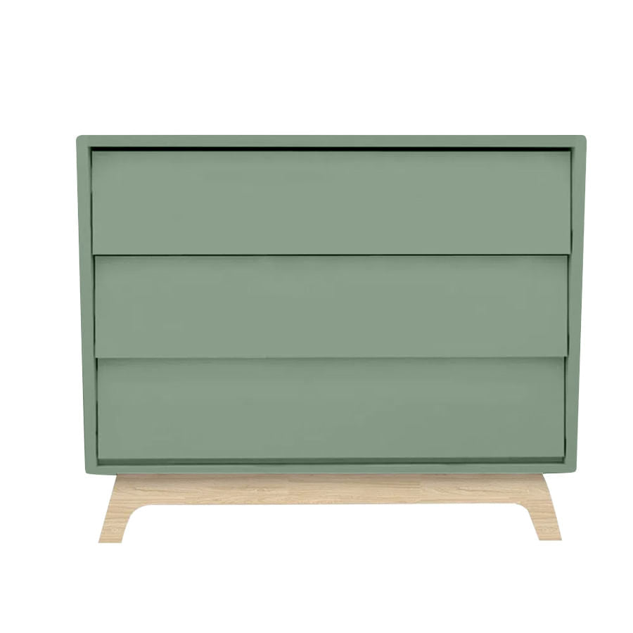 Cômoda de Bebê Raika 3 Gavetas Verde Jardim com Pé Madeira Clara