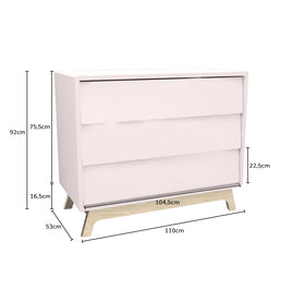 Cômoda de Bebê Raika 3 Gavetas Rosa Claro com Pé Madeira Clara