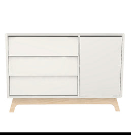 Cômoda de Bebê Raika com Porta Branca e Pé Madeira Clara