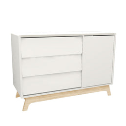 Cômoda de Bebê Raika com Porta Branca e Pé Madeira Clara