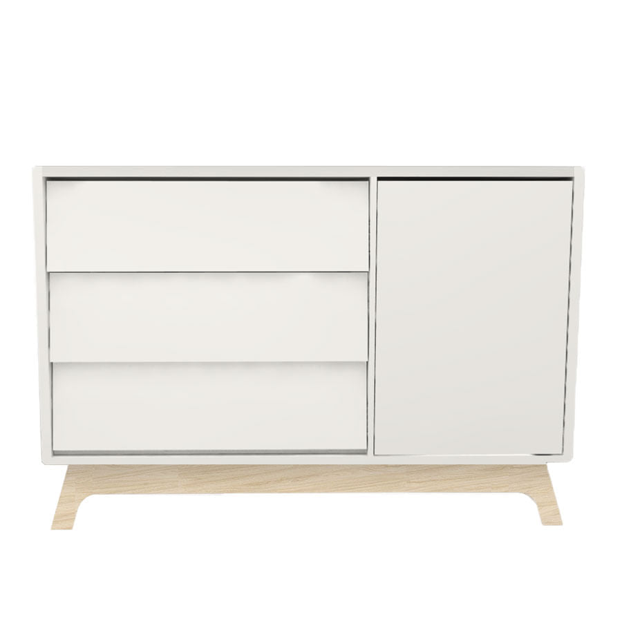 Cômoda de Bebê Raika com Porta Branca e Pé Madeira Clara