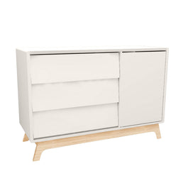 Cômoda de Bebê Raika com Porta Greige e Pé Madeira Clara