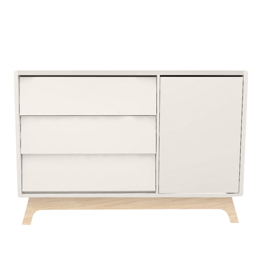 Cômoda de Bebê Raika com Porta Greige e Pé Madeira Clara