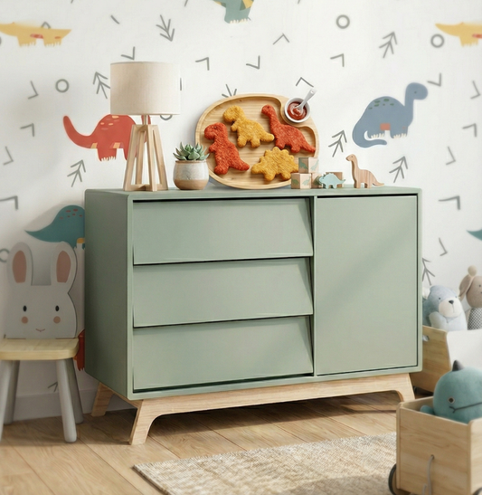 Cômoda de Bebê Raika com Porta Verde Jardim