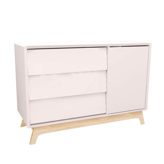 Cômoda de Bebê Raika com Porta Rosa Claro e Pé Madeira Clara