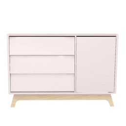 Cômoda de Bebê Raika com Porta Rosa Claro e Pé Madeira Clara