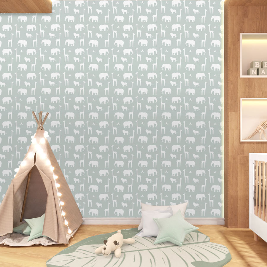Papel de Parede Infantil Silhueta Safari
