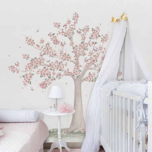 Papel de Parede Infantil Árvore de Cerejeira Bege - Mural