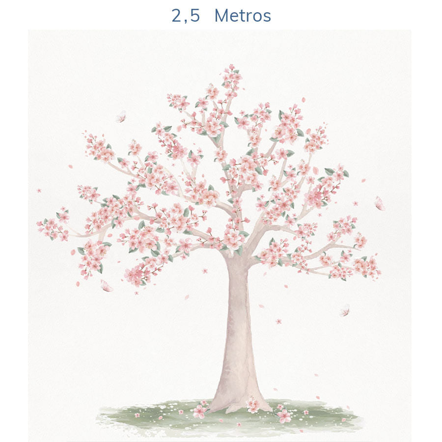 Papel de Parede Infantil Árvore de Cerejeira Bege - Mural