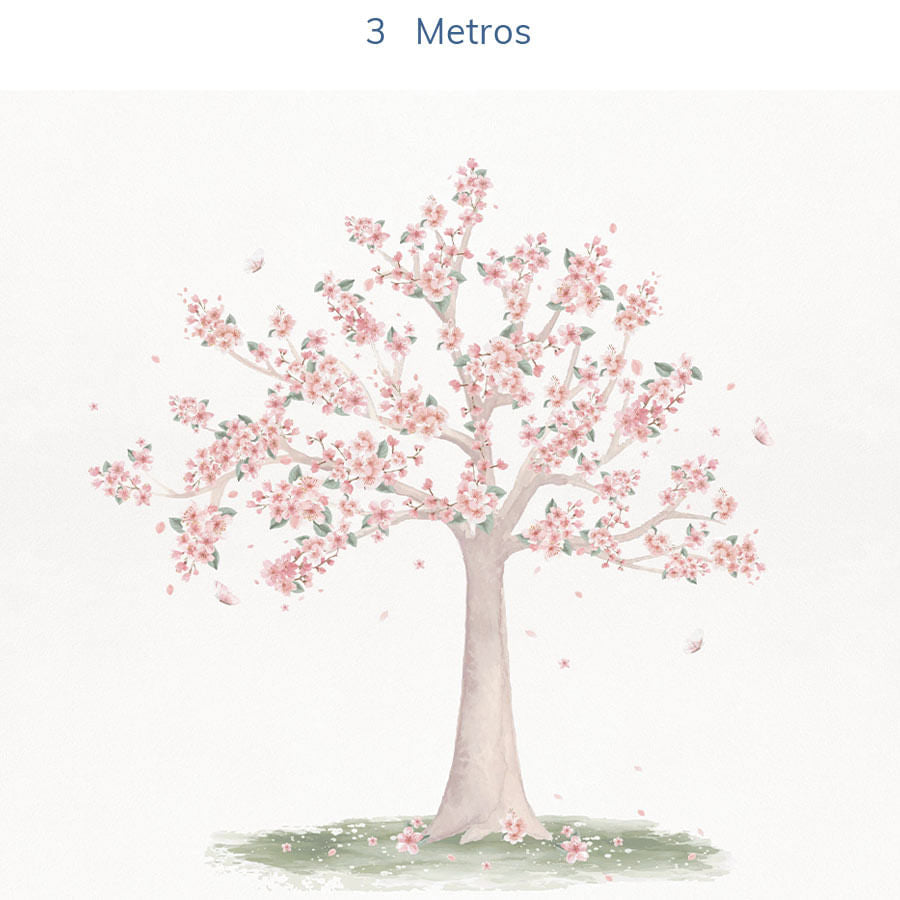 Papel de Parede Infantil Árvore de Cerejeira Bege - Mural