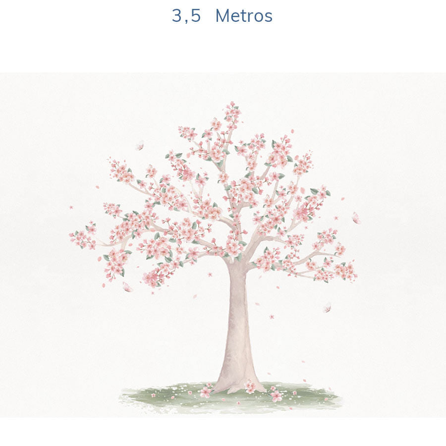 Papel de Parede Infantil Árvore de Cerejeira Bege - Mural