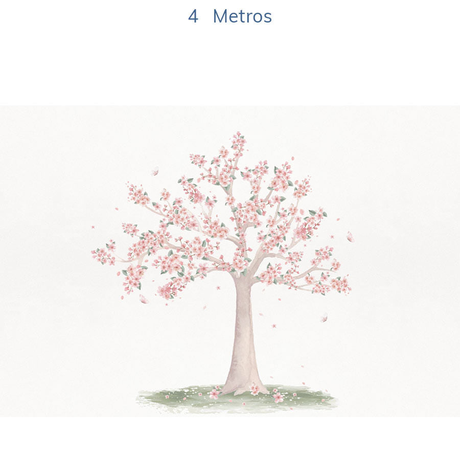 Papel de Parede Infantil Árvore de Cerejeira Bege - Mural