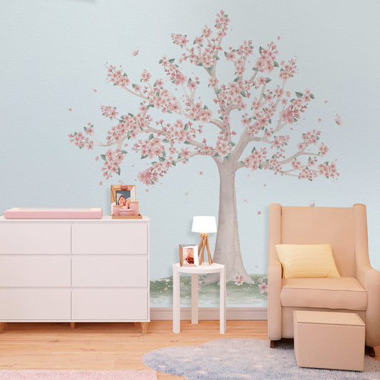 Papel de Parede Infantil Árvore de Cerejeira Azul - Mural