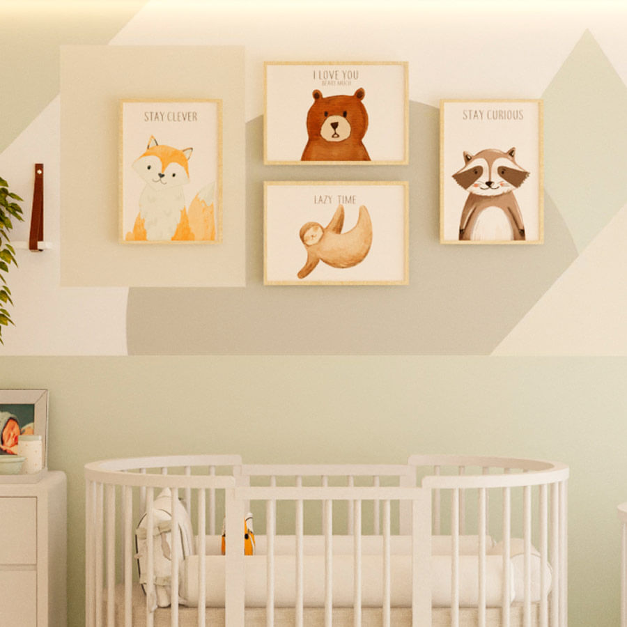 Quadro Infantil Preguiça Bege