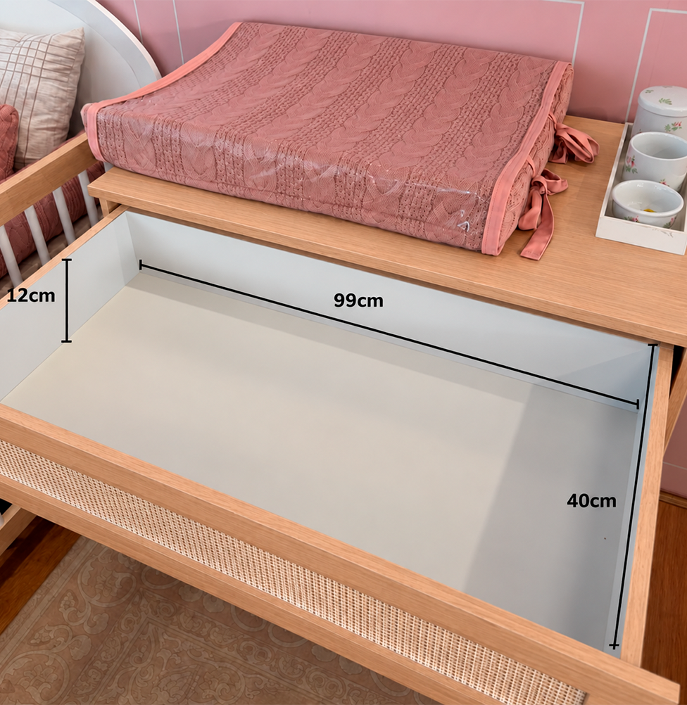 Cômoda de Bebê Haus Nature com Palha e 4 Gavetas Carvalho 110cm