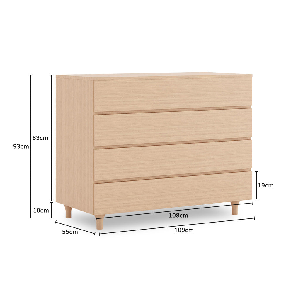 Cômoda de Bebê Haus Nature 4 Gavetas Carvalho 110cm