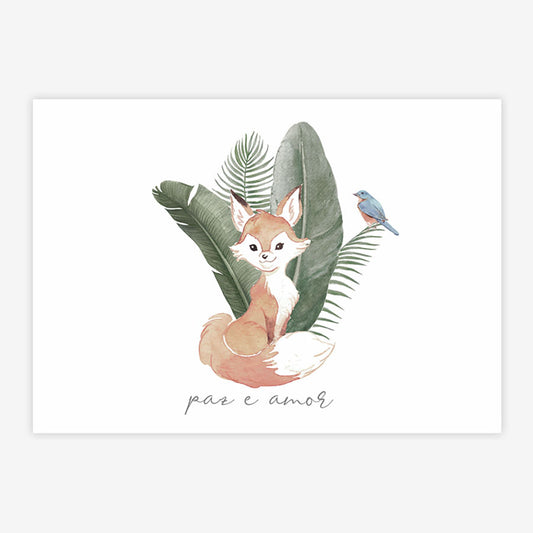 Quadro Infantil Raposa Paz e Amor Coral