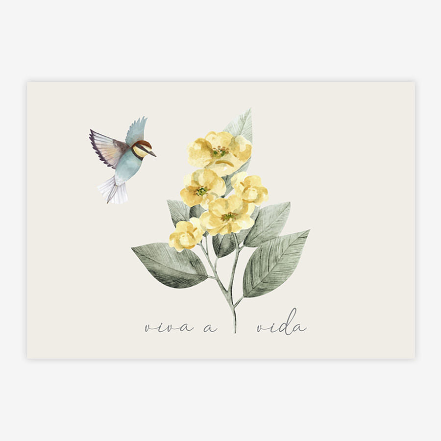 Quadro Infantil Flores Viva a Vida Bege