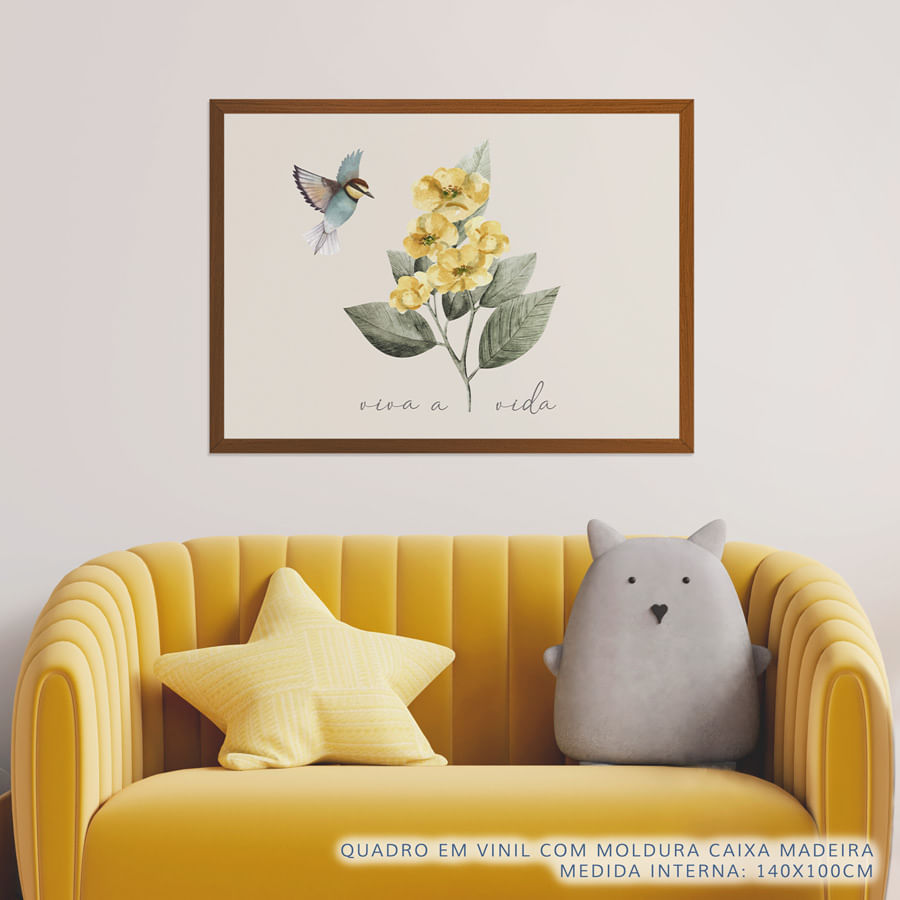 Quadro Infantil Flores Viva a Vida Bege