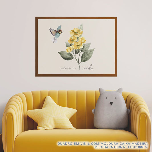 Quadro Infantil Flores Viva a Vida Bege