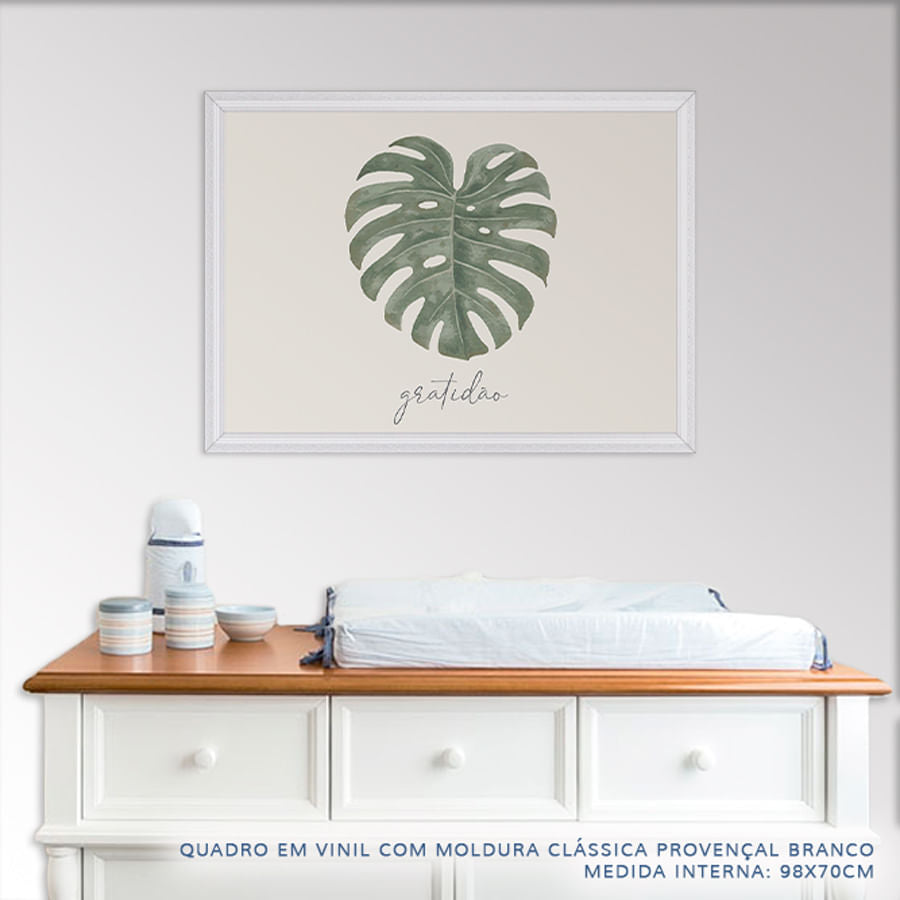 Quadro Infantil Folha Gratidão Bege