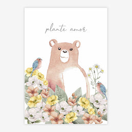 Quadro Infantil Urso Plante Amor Coral