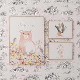 Quadro Infantil Urso Plante Amor Coral