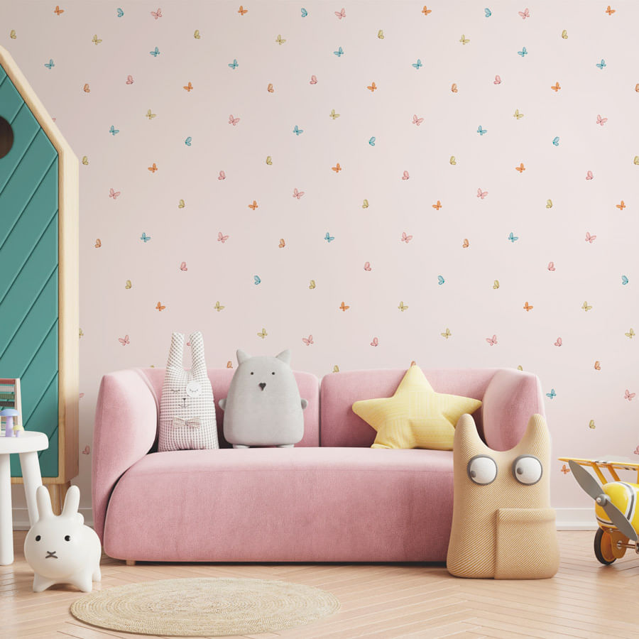 Papel de Parede Infantil Borboletas Flores do Campo