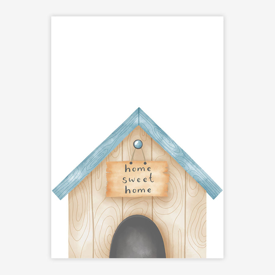 Quadro Infantil Casinha Cachorro Azul