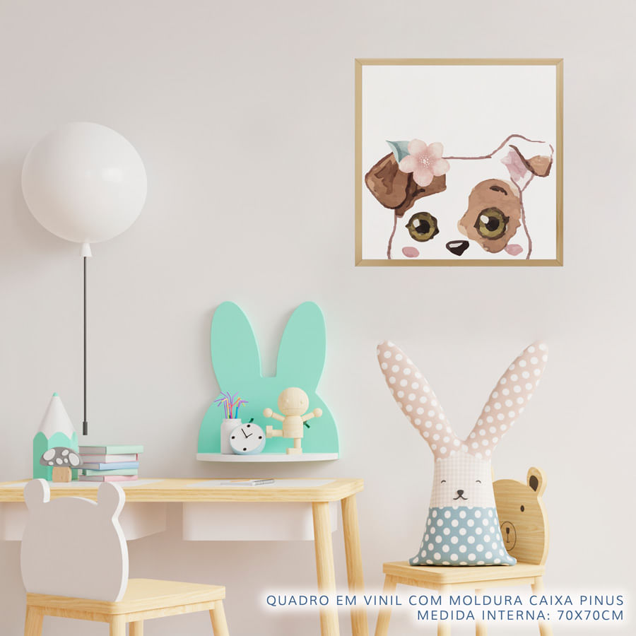 Quadro Infantil Buldogue Fêmea Quadrado