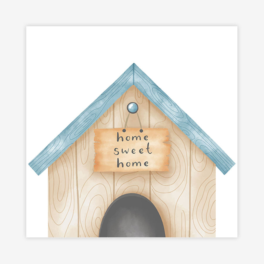 Quadro Infantil Casinha Cachorro Azul Quadrado