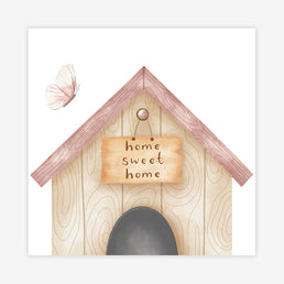 Quadro Infantil Casinha Cachorro Rosa Quadrado