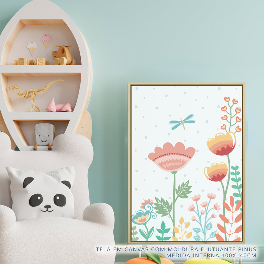 Quadro Infantil Floral Moderno Libélula Color