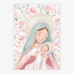 Quadro Infantil Nossa Senhora com Flores Rosa
