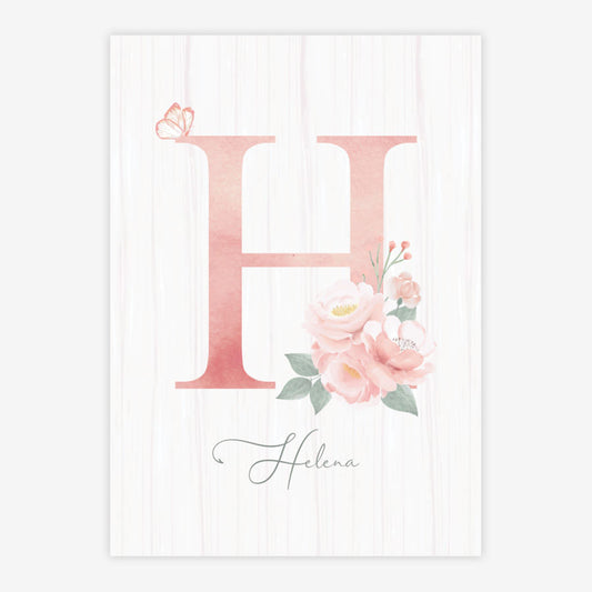 Quadro Infantil Floral Letra Rosa
