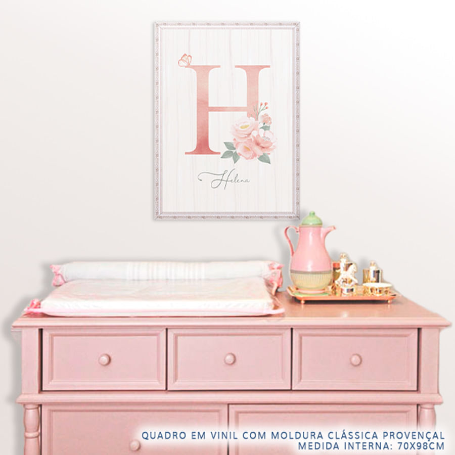 Quadro Infantil Floral Letra Rosa