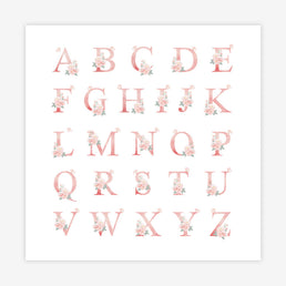 Quadro Infantil Floral Letra Rosa