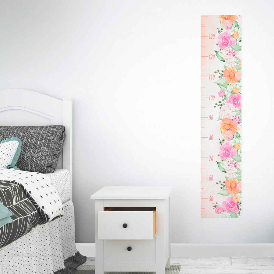 Régua de Crescimento Jardim com Rosas Aquarela Coral