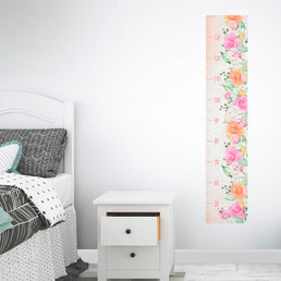 Régua de Crescimento Jardim com Rosas Aquarela Coral