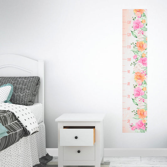 Régua de Crescimento Jardim com Rosas Aquarela Coral