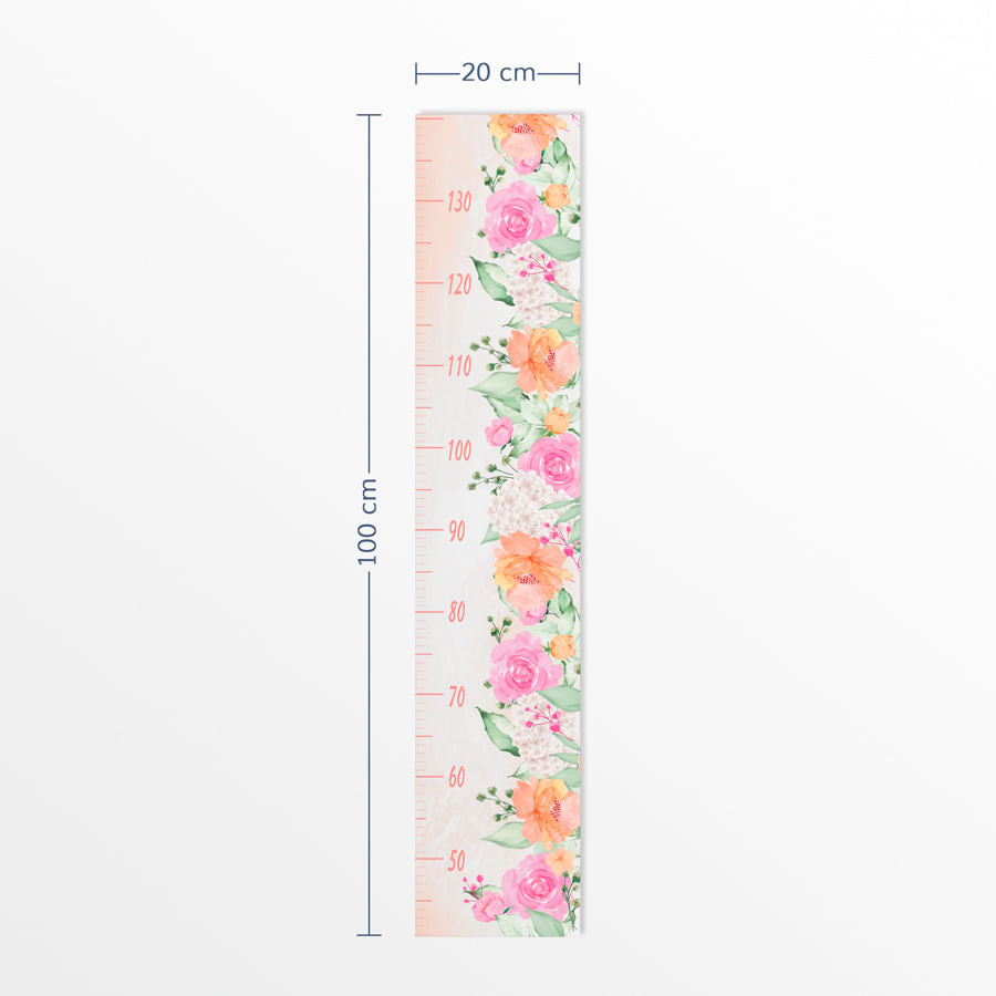 Régua de Crescimento Jardim com Rosas Aquarela Coral