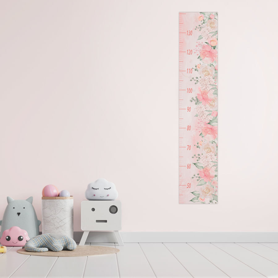 Régua de Crescimento Jardim com Rosas Aquarela Rosa