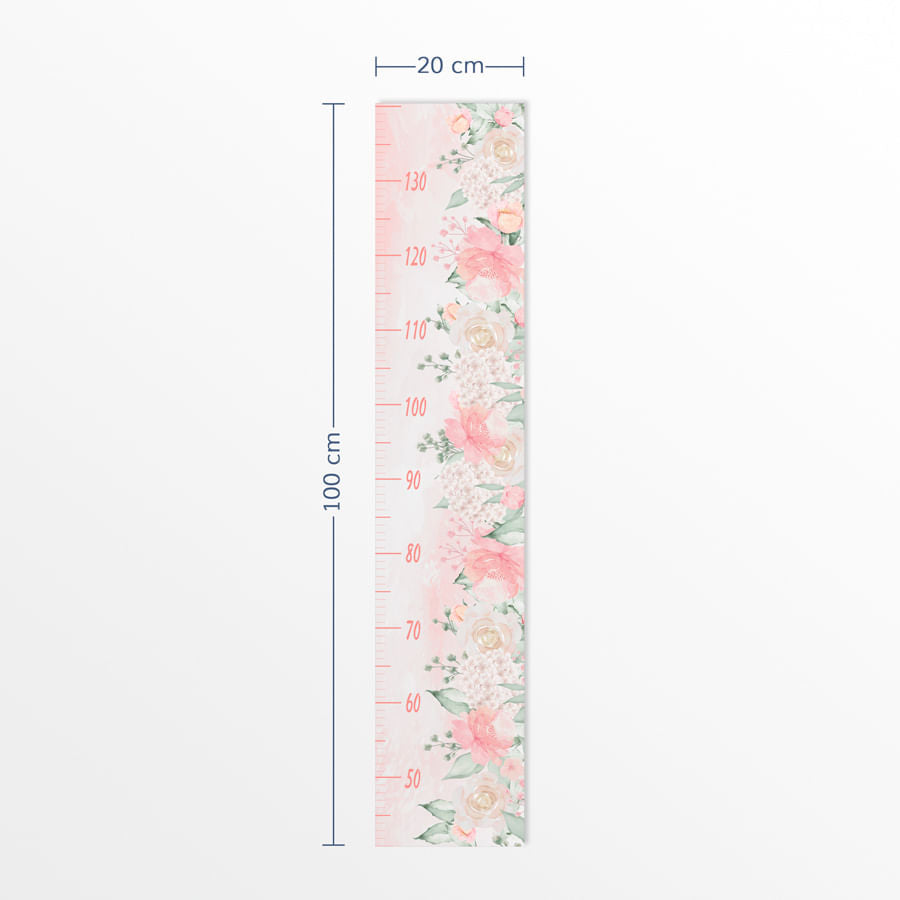 Régua de Crescimento Jardim com Rosas Aquarela Rosa