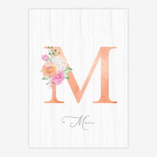 Quadro Infantil Floral Letra Coral