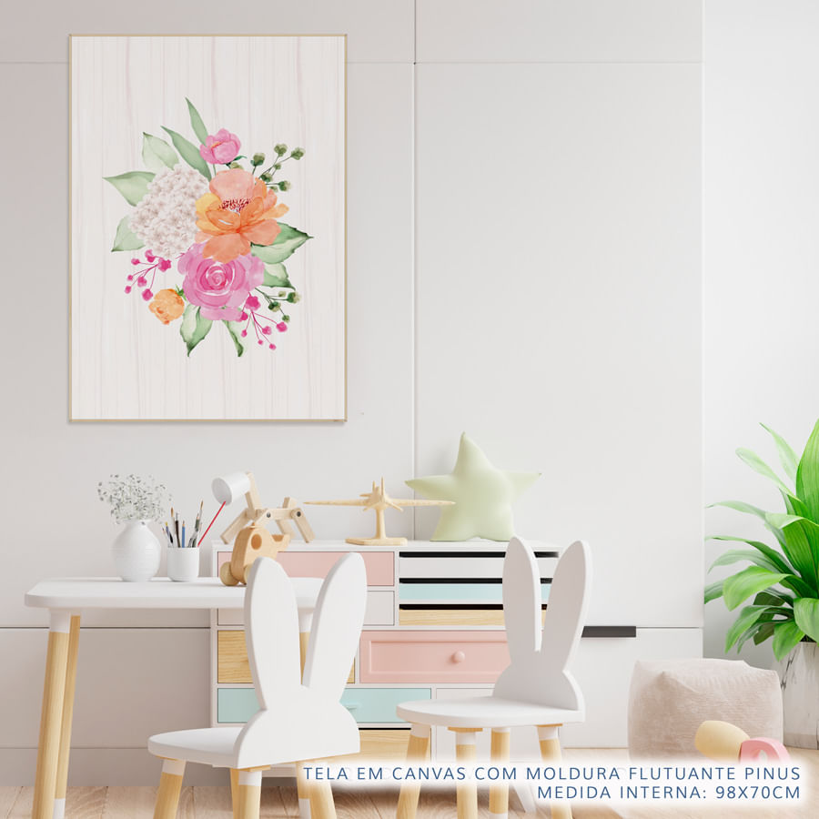 Quadro Infantil Bouquet de Flores Coral