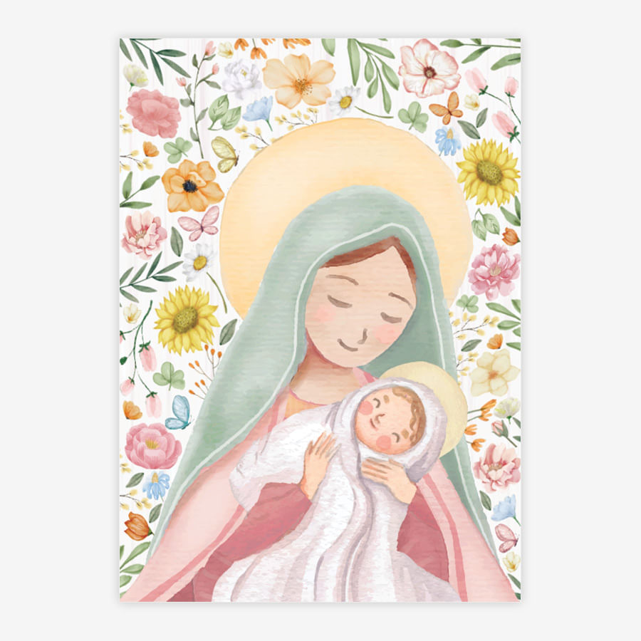 Quadro Infantil Nossa Senhora com Flores Color