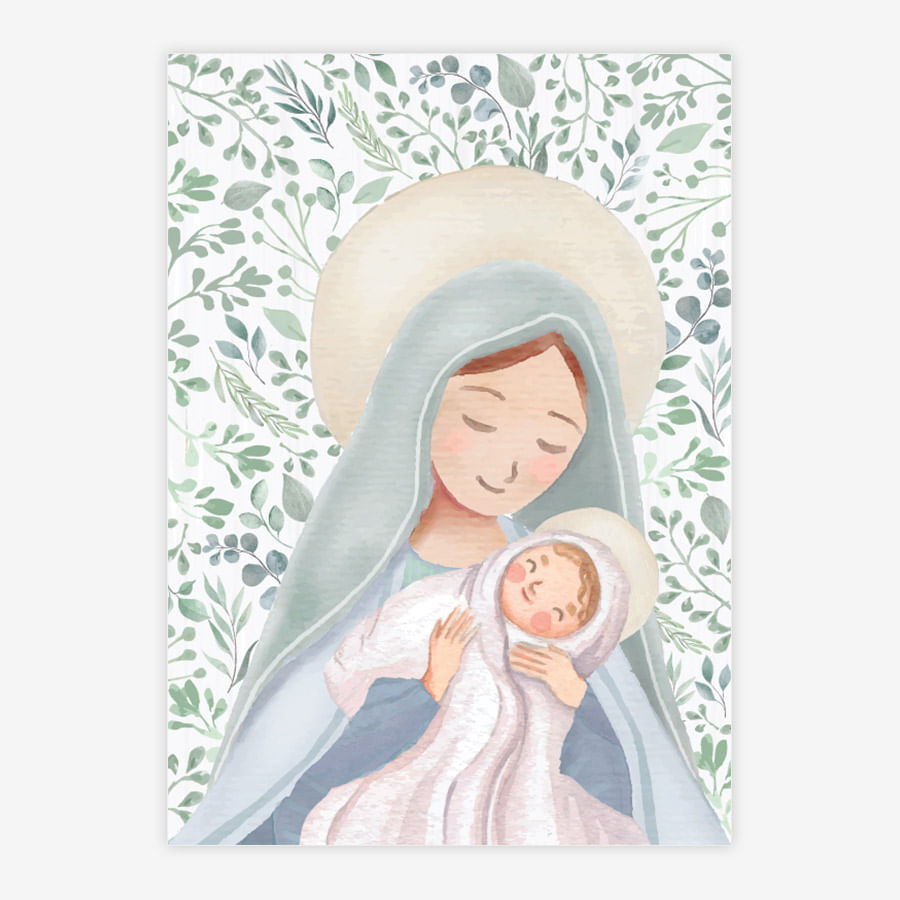Quadro Infantil Nossa Senhora com Folhas Verde