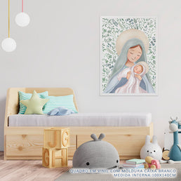 Quadro Infantil Nossa Senhora com Folhas Verde